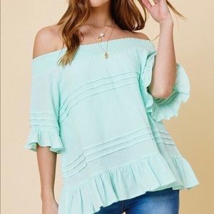 So Pretty Light Green Off The Shoulder Top